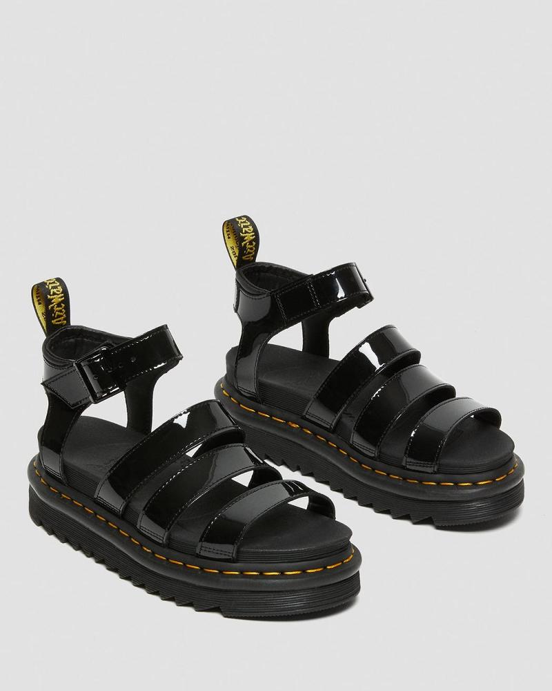 Women's Dr Martens Blaire Patent Leather Strap Sandals Black | AU 326NWY